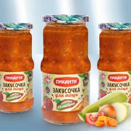 Закусочка для тёши из кабачков, лука и моркови в томатном соусе (440 гр.) Пиканта